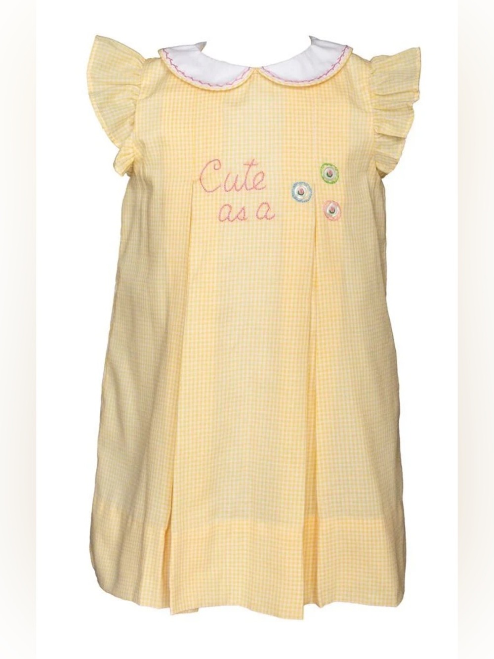 The Proper Peony Girls Yellow Check Cute as a Button Dress 4T